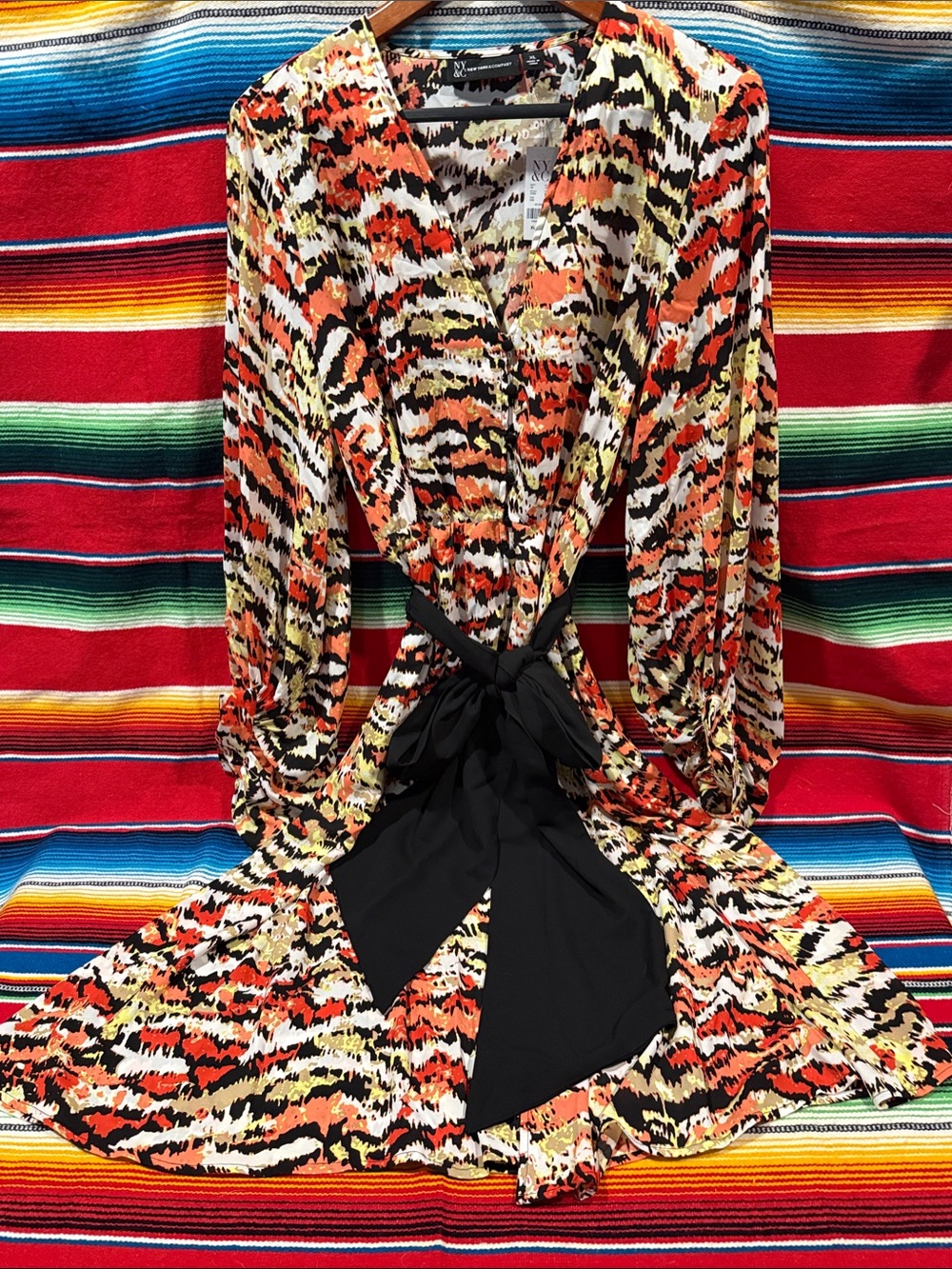 New York & Company Multicolor Abstract Print Dress - Black, Orange, Yellow